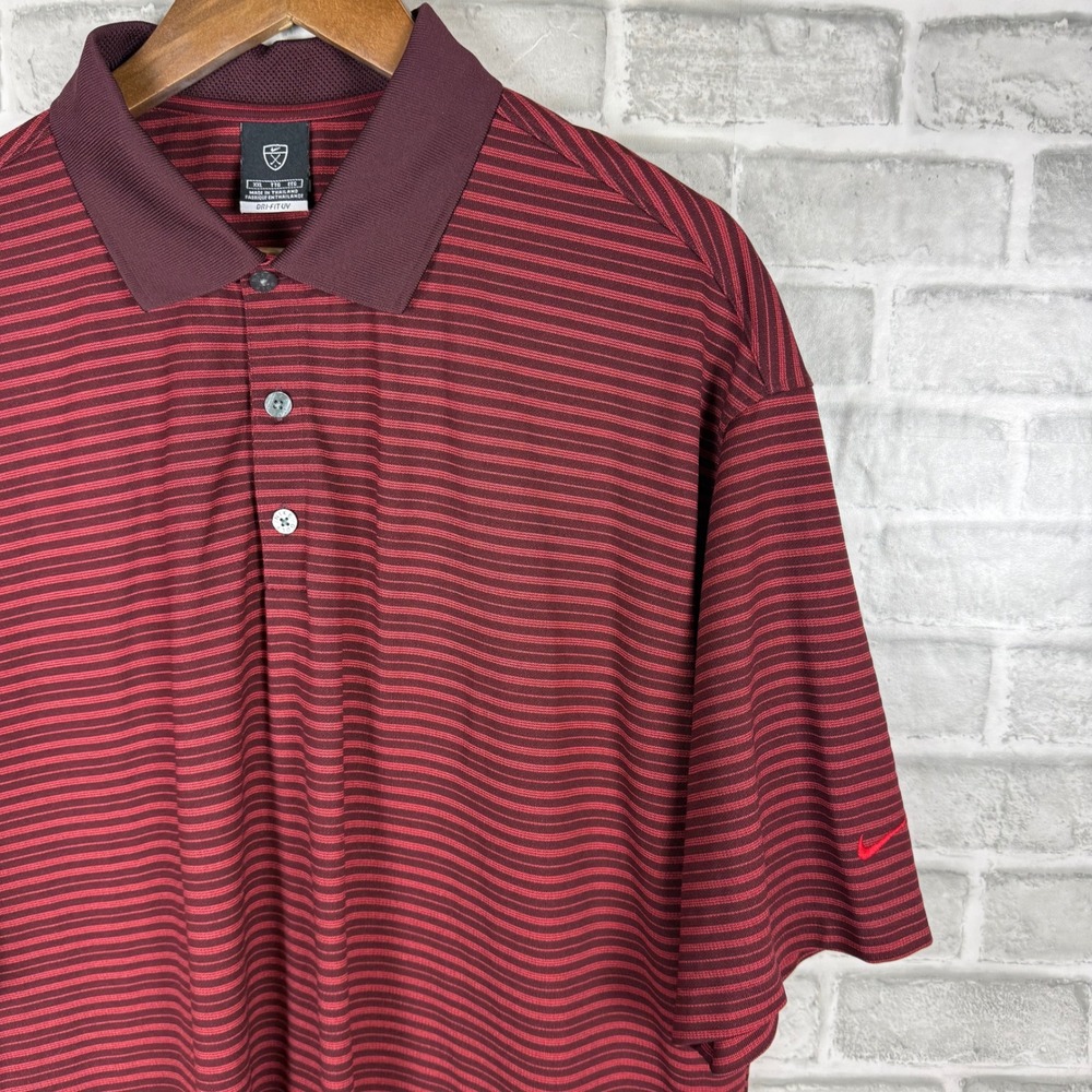 Nike Golf Dri-FIT UV Striped Polo Shirt Mens XXL Burgundy Red  00's 128896
